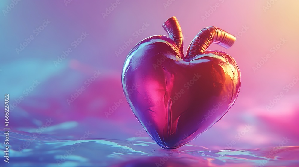 Fototapeta premium Glossy 3d rendering of a vibrant heart shape with smooth, reflective surfaces and romantic appeal.