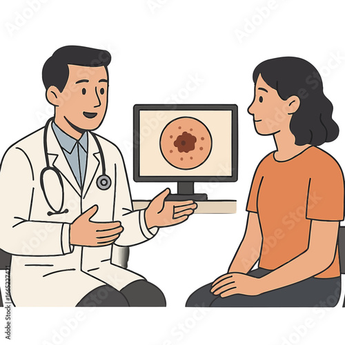Doctor discussing medical results with patient in modern cartoon style