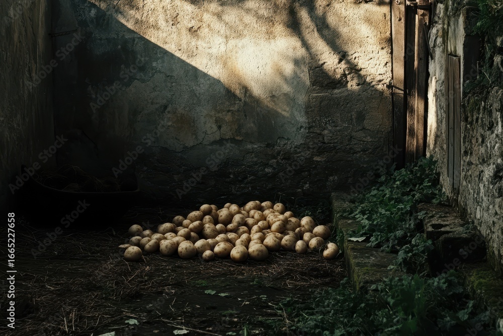 Fototapeta premium Raw potatoes, Several raw potatoes, with earthy skin and different sizes