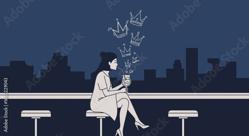 Aspiration and success visualization: A woman dreaming of success in the city