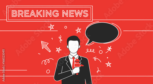 Breaking News Concept Illustration with Reporter and Speech Bubble for Media