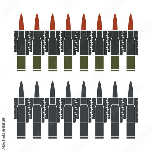 Machine gun belt icon. Cartridge belt, symbol of army or war. Cartridges, attributes of soldiers, shooting or automatic firearms.