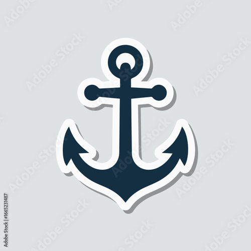 A nautical anchor sticker with a white outline, perfect for adding a touch of maritime charm to your designs, isolated on a light gray background, a classic symbol of the sea