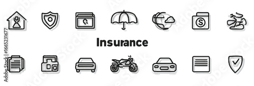 Hand Drawn Insurance Icons Representing Protection Coverage and Financial Security for Various Aspects of Life