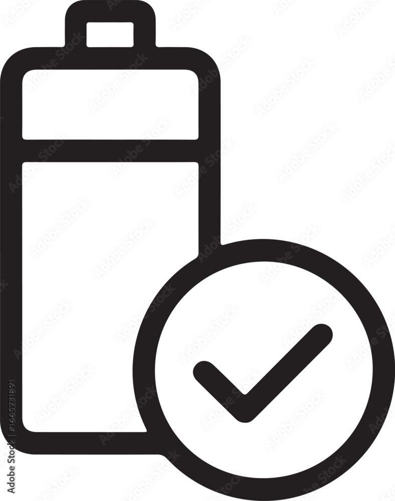 Battery icon with a checkmark indicating full charge or completion Battery icon with a checkmark indicating full charge or completion