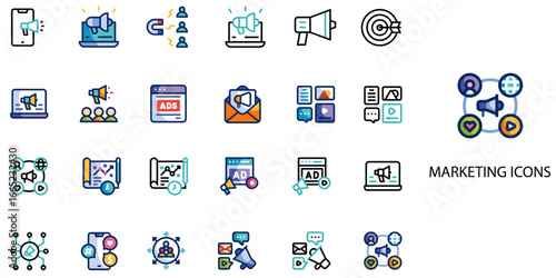 Marketing New simple concept 24 color icons set .Vector illustration.	