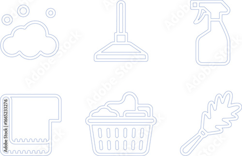 Cleaning Tool Icons Set Outline Style in White Transparent Background