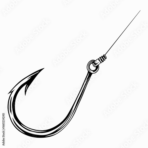 Fish Hook Simple Vintage Retro Design Concept, Fishing Rod Symbol Silhouette Flat Black Design