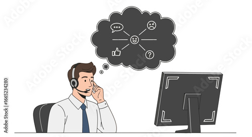 Customer service representative solving issues with positive attitude online communication