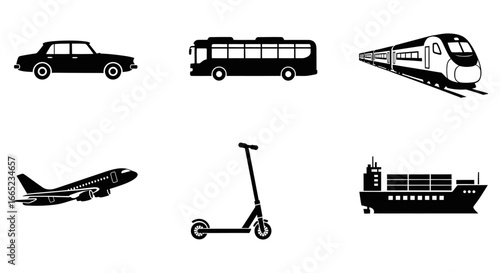 Diverse Transportation Modes , A Visual Guide to Vehicles Cars, Buses, Trains, Planes, Scooters, and Ships