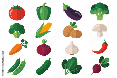 Collection of fresh vegetables in flat design style healthy eating and dietary concept vegetarianism and natural food sources assorted vegetables on a white background