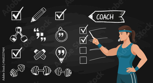 Empowering Fitness Coaching: A Visual Depiction of Goals and Achievements on Chalkboard