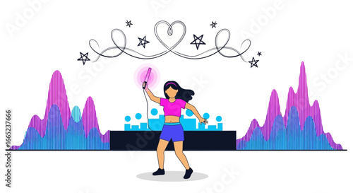 Energetic singer performing with microphone at music event showcasing rhythm