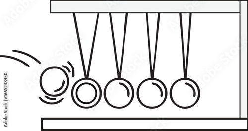 Newton's Cradle Icon | Newton Balls in Motion Outline | Physics Experiment Icon Vector