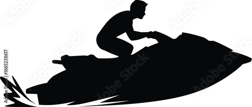 Jet Ski Rider Silhouette – Speeding Watercraft Vector Illustration