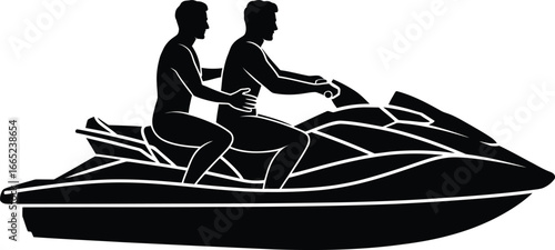 Jet Ski Silhouette with Two Riders – Water Sports Vector Illustration