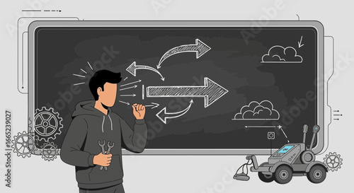 Conceptual illustration of problem solving, engineering process and robotics maintenance