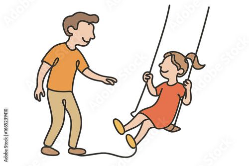 Father and daughter enjoying playtime at the park on a sunny afternoon with a swing set