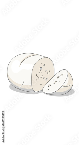A delicious fresh cheese ball with a slice cut showing its texture ideal for a gourmet meal