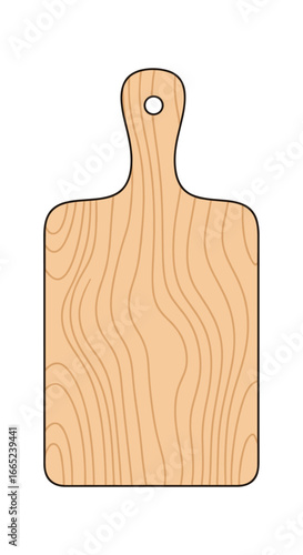 Durable natural wood cutting board with ergonomic handle for kitchen food preparation and serving