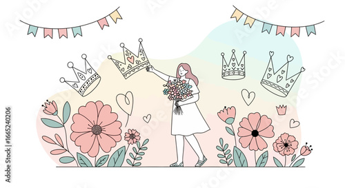 Floral fantasy with crowns and garlands for a dreamy girl celebration concept