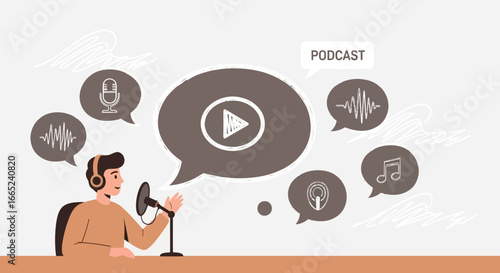 Creating engaging audio content, a man records a podcast episode with passion and expertise