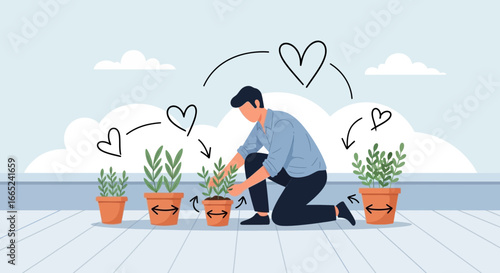 Growing love and care for plants nurturing growth illustration background design