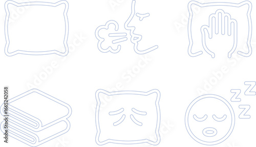 Outline Style Sleep Icons Set Showing Pillow, Sleeping Face, Cough, Snoring on White