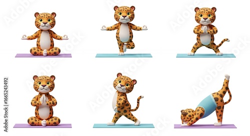 Cute leopard cubs practicing yoga poses