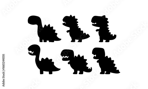 Silhouettes of various dinosaur shapes against a plain background showcasing their distinctive features and postures