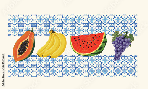 Tropical sweetness artwork. Fruit stall. Fruit market t shirt artwork. Eat more fruit. Fruit club print design.