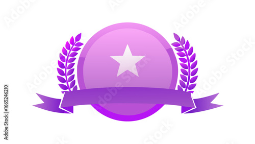 Purple star award badge vector graphic laurel wreath ribbon element design achievement quality best choice