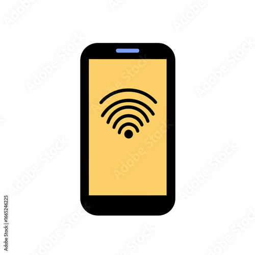 Smartphone with WiFi signal icon on screen digital wireless communication technology flat vector illustration in minimalist style isolated on white background