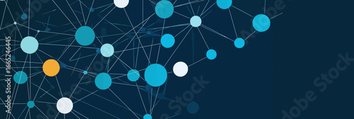 Abstract blue social network connections with interconnected dots and lines on dark background for digital communication and technology concept banner design