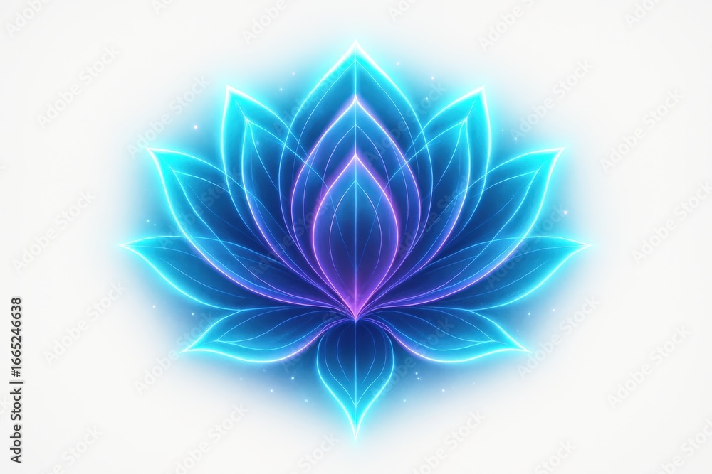 Obraz premium Radiant holographic lotus glowing in blue and violet light.