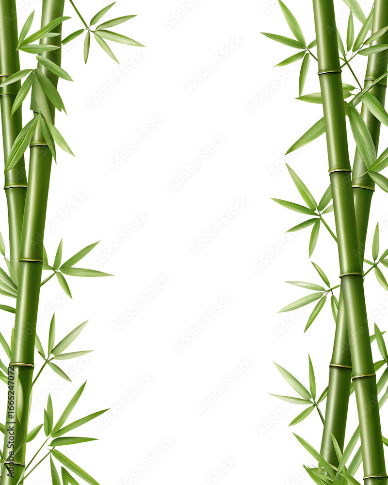 Fototapeta premium Green bamboo stalks with leaves isolated on a transparent background