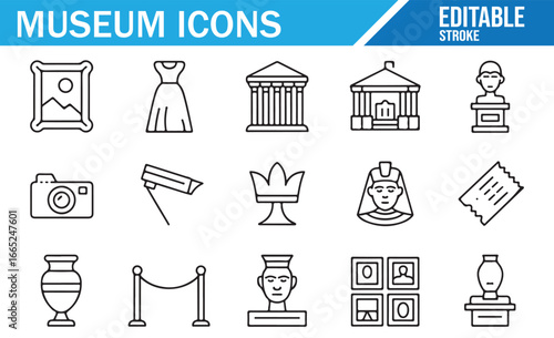 Archaeological and Artifacts Museum Icons Set