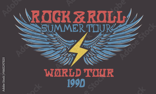 Eagle wing rock tour graphic print design. Make some noise rock and roll artwork design.	