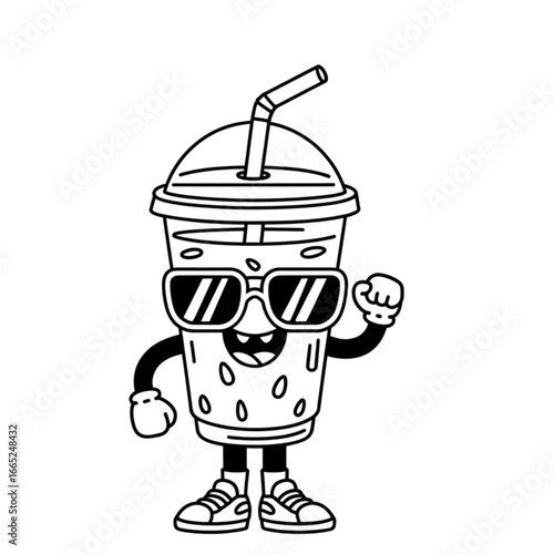 Cool cartoon beverage character with sunglasses ready for summer fun and refreshing drinks