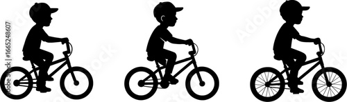 Boy riding bicycle black silhouette vector