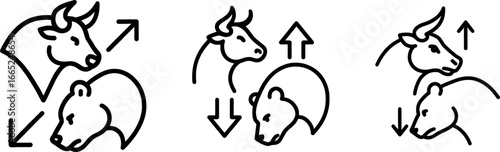 Bull and bear market sentiment outline vector