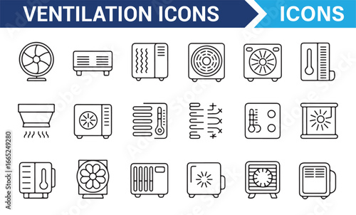 Icons for fans, air conditioners, and ventilation systems for HVAC projects