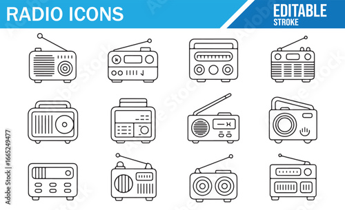 Editable Illustrations of Retro and Modern Radio Devices