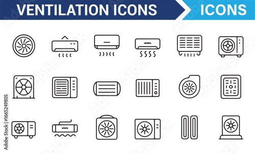 Set of air conditioning and ventilation equipment icons for home and business