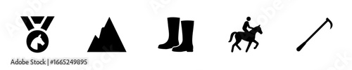 Silhouette icons horse medal riding boots mountains crop equestrian sport