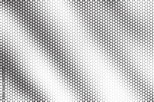 Triangular Halftone Texture Retrowave Vector Geometric Technology Abstract Background. Half Tone Triangles Retro Colored Pattern. Minimal 80s Style Dynamic Tech Structure Wallpaper.