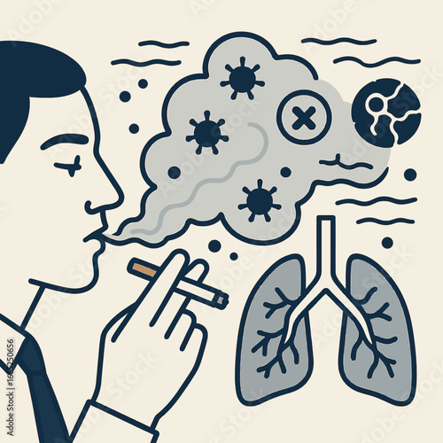 Flat design: smoking impact on lungs with harmful effects in retro style