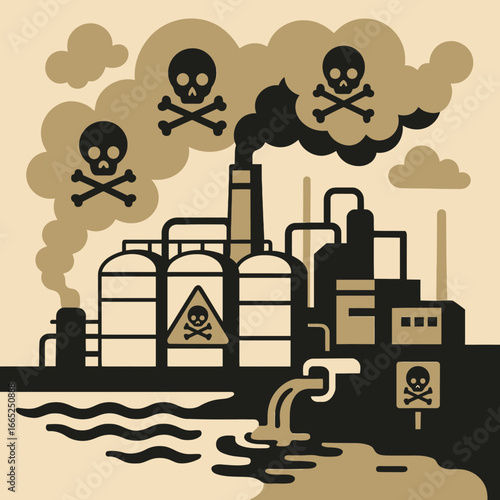 Factory pollution: toxic emissions and environmental hazard in flat design