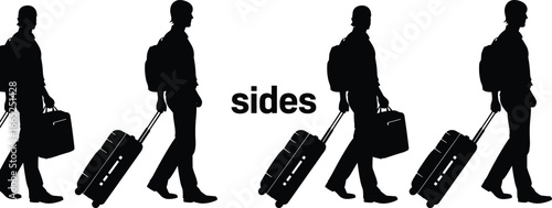 Silhouettes of Travelers Walking with Luggage from Both Sides Isolated on White Background for Travel, Journey, and Transportation Concept Vector Illustration