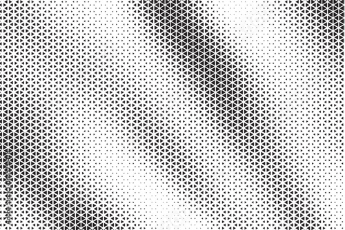 Triangular Halftone Texture Retrowave Vector Geometric Technology Abstract Background. Half Tone Triangles Retro Colored Pattern. Minimal 80s Style Dynamic Tech Structure Wallpaper.
